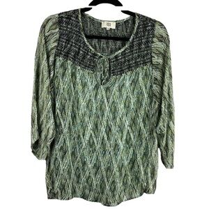 NOA Noa Green Boho Embroidered Semi Sheer Viscose Blouse Medium
